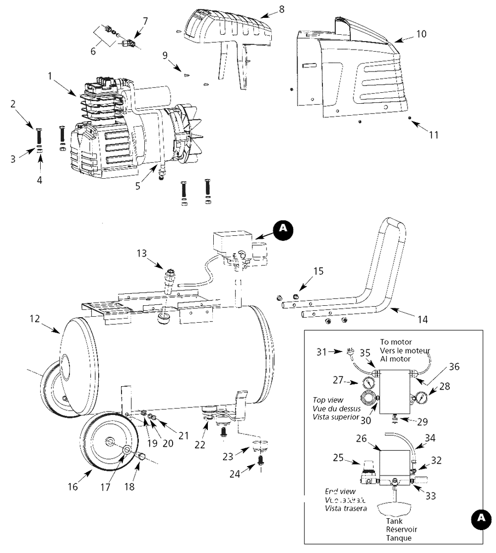 Air-Compressor Parts Diagram and Parts List for HL550195  Campbell Hausfeld Compressor